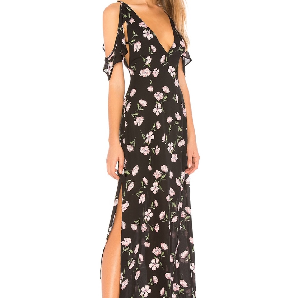 NWOT About Us Mary Maxi Floral Dress in Black & Pink